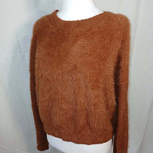 DOUBLE ZERO FUZZY COPPER BROWN CROPPED SWEATER, CHUNKY, WOMENS SIZE LARGE - Picture 3 of 6